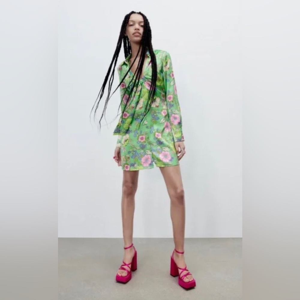 ZARA SATIN EFFECT PRINT DRESS - Picture 12 of 16